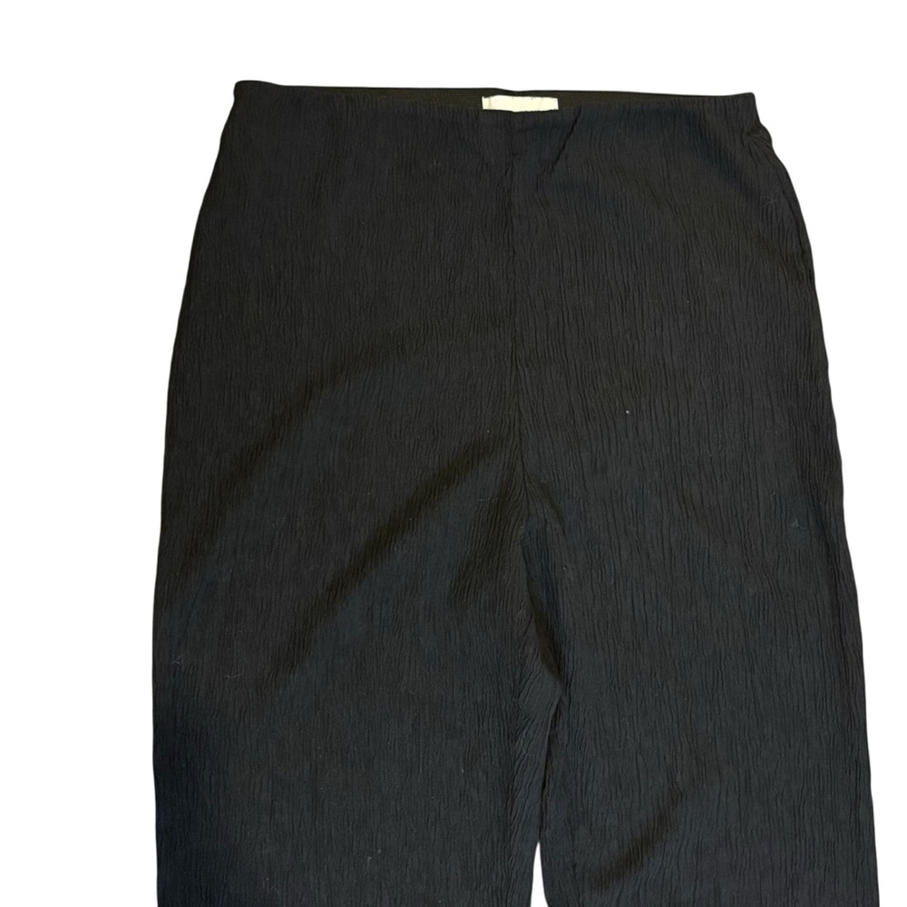 H&M Pants Small Black Crepe Textured Knit Flare BootCut Elastic Waist Side Slits - Picture 2 of 13